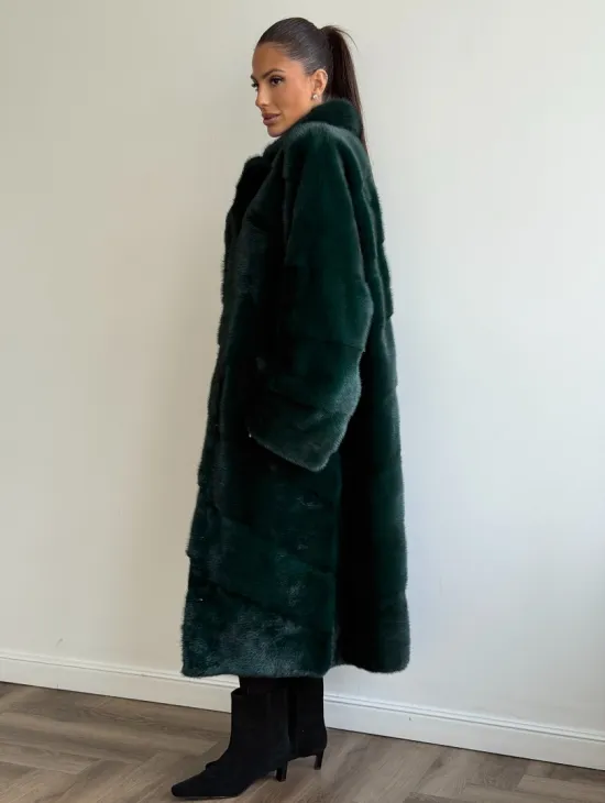 Зеленая норковая шуба - английский воротник