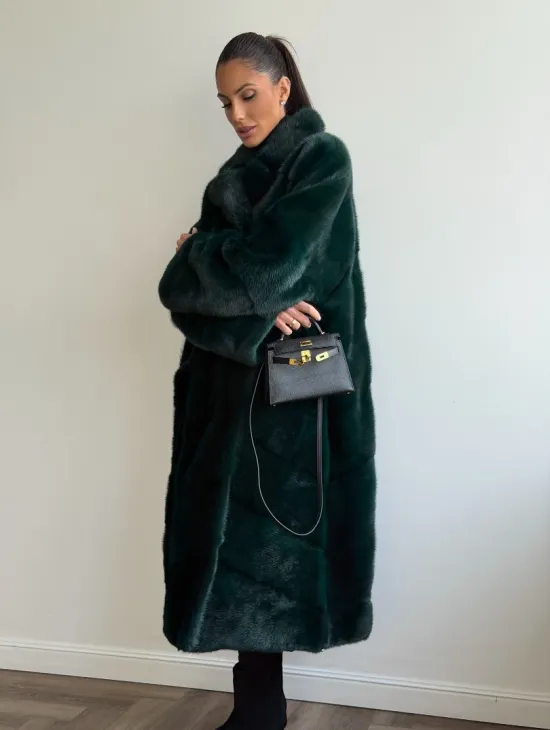 Зеленая норковая шуба - английский воротник