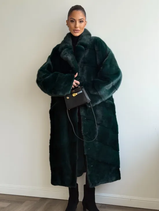 Зеленая норковая шуба - английский воротник