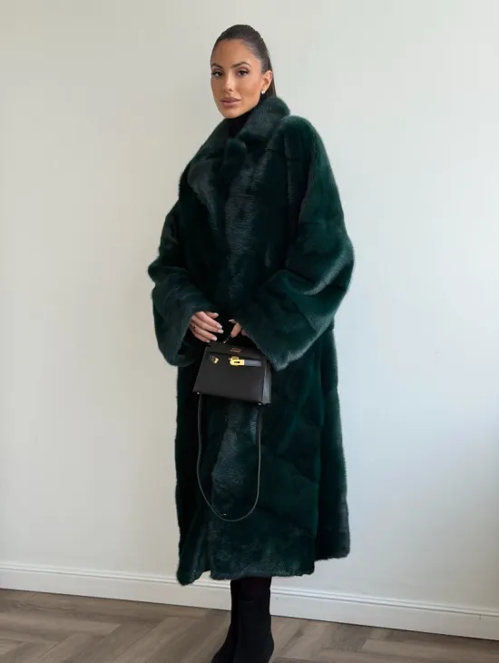 Зеленая норковая шуба - английский воротник