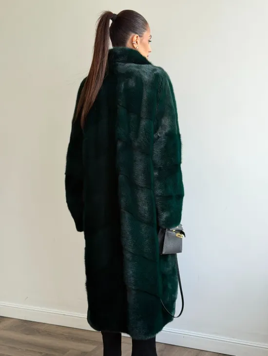 Зеленая норковая шуба - английский воротник