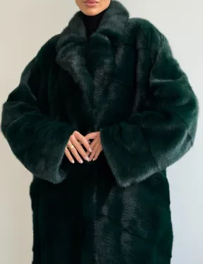 Зеленая норковая шуба - английский воротник