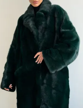 Зеленая норковая шуба - английский воротник