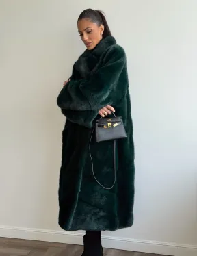 Зеленая норковая шуба - английский воротник