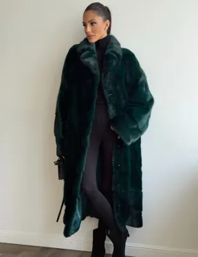 Зеленая норковая шуба - английский воротник