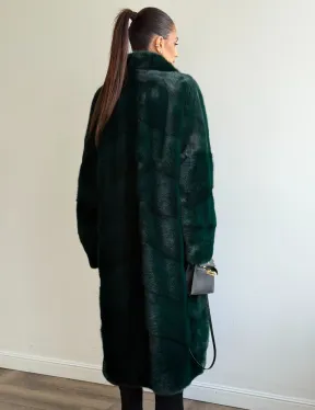 Зеленая норковая шуба - английский воротник
