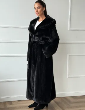 Чёрная норковая шуба модель «кимоно» с капюшоном кобра
