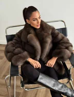 Шуба из куницы с английским воротником