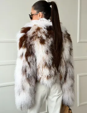 Шубка из ламы бело-коричневая