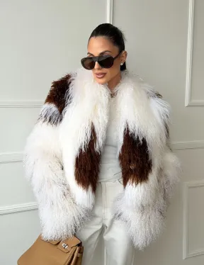 Шубка из ламы бело-коричневая