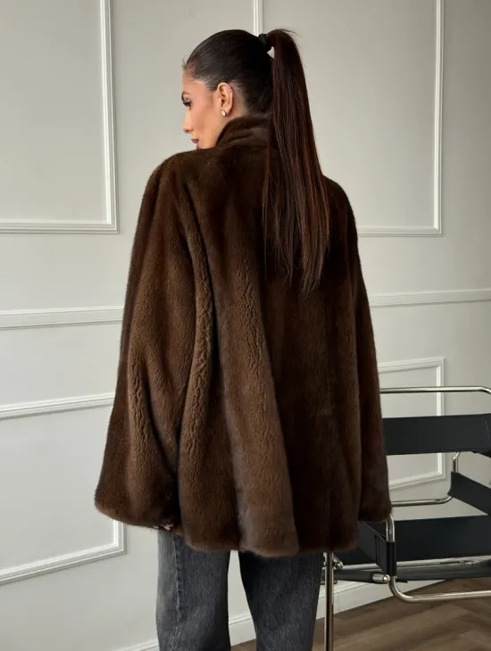 Норка жакет орех V-образный ворот