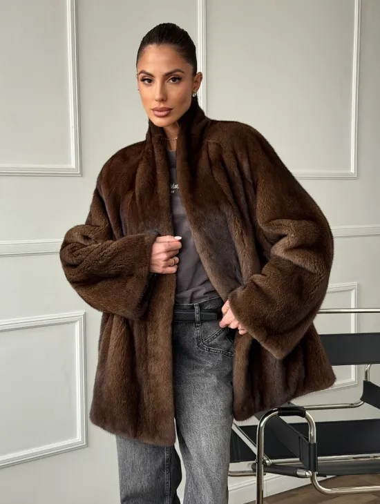 Норка жакет орех V-образный ворот