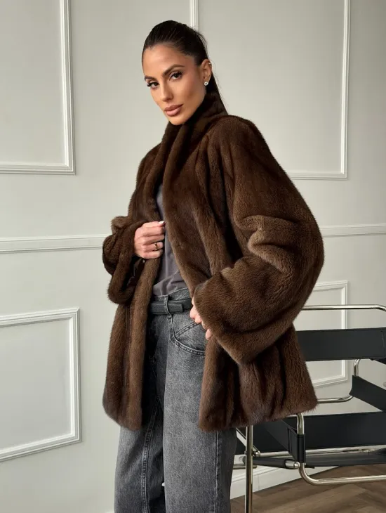 Норка жакет орех V-образный ворот