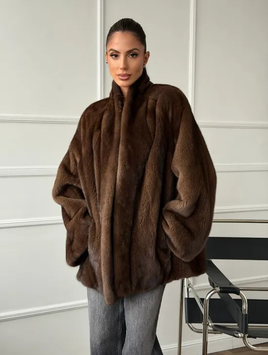Норка жакет орех V-образный ворот