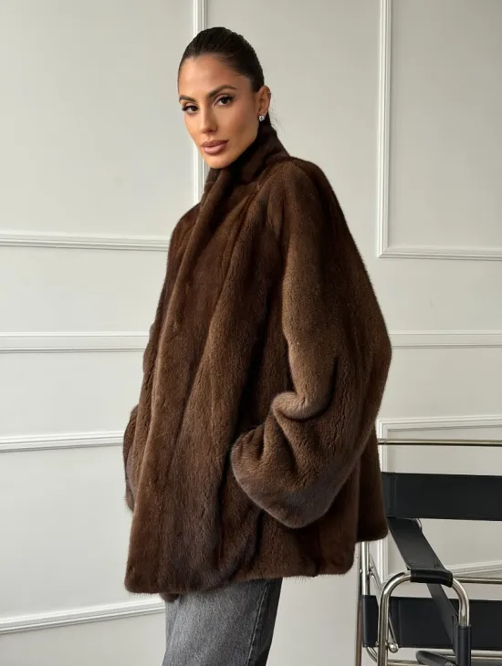 Норка жакет орех V-образный ворот