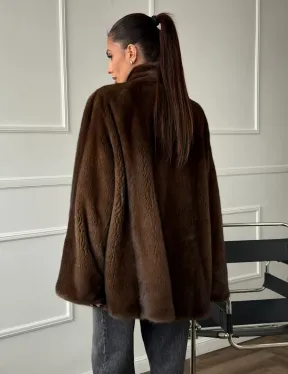 Норка жакет орех V-образный ворот