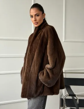 Норка жакет орех V-образный ворот