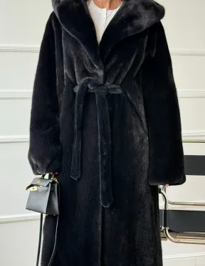 Шуба из норки BLACKGLAMA  с капюшоном в роспуск