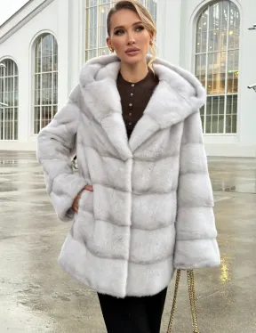 Белая норковая шуба с капюшоном - автоледи