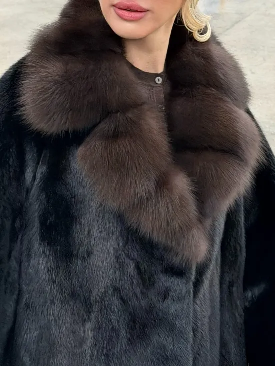 Черный норковый жакет с воротником куницы