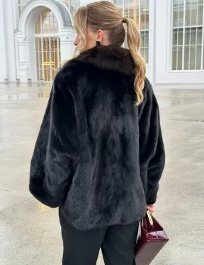Черный норковый жакет с воротником куницы