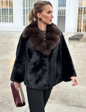 Черный норковый жакет с воротником куницы