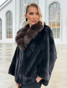 Черный норковый жакет с воротником куницы