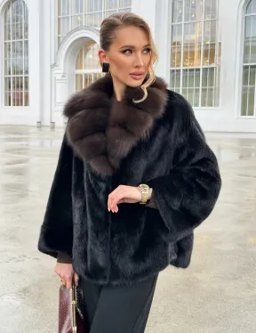 Черный норковый жакет с воротником куницы