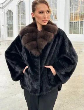 Черный норковый жакет с воротником куницы