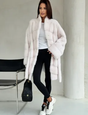 Белая шуба-кимоно, мех норка