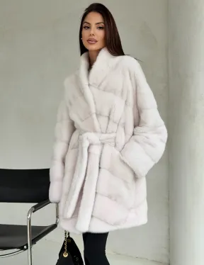 Белая шуба-кимоно, мех норка