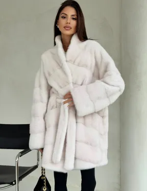 Белая шуба-кимоно, мех норка