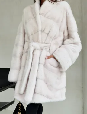 Белая шуба-кимоно, мех норка