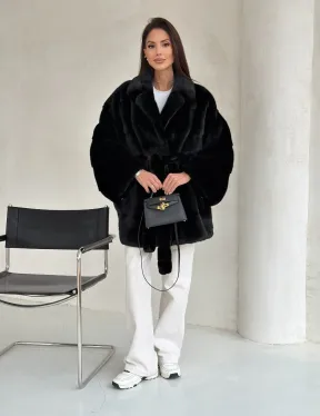 Черная норковая шуба - летучая мышь