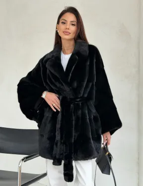 Черная норковая шуба - летучая мышь