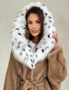 Шуба норковая пастель в роспуск с капюшоном под рысь
