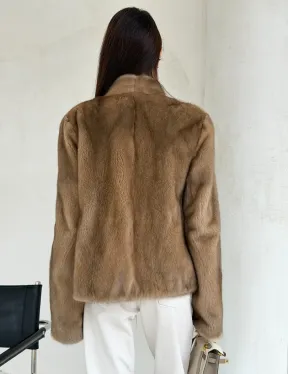 Укороченная шуба из натурального меха норки - пастель