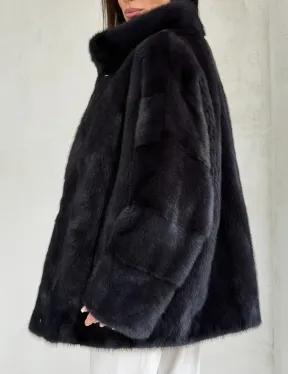 Норковый полушубок графит - стойка воротник