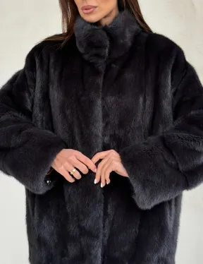 Норковый полушубок графит - стойка воротник