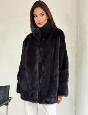 Норковый полушубок графит - стойка воротник