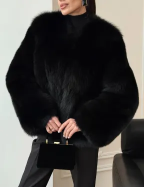 Черная короткая шуба из песца