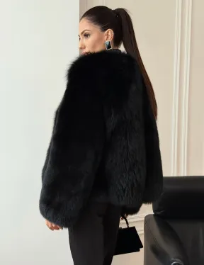 Черная короткая шуба из песца