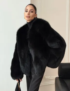 Черная короткая шуба из песца