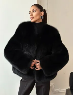 Черная короткая шуба из песца