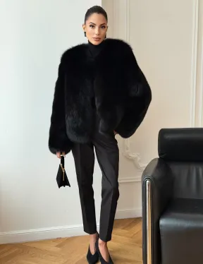Черная короткая шуба из песца