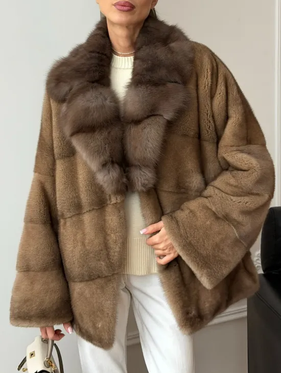 Норковый полушубок - воротник куница