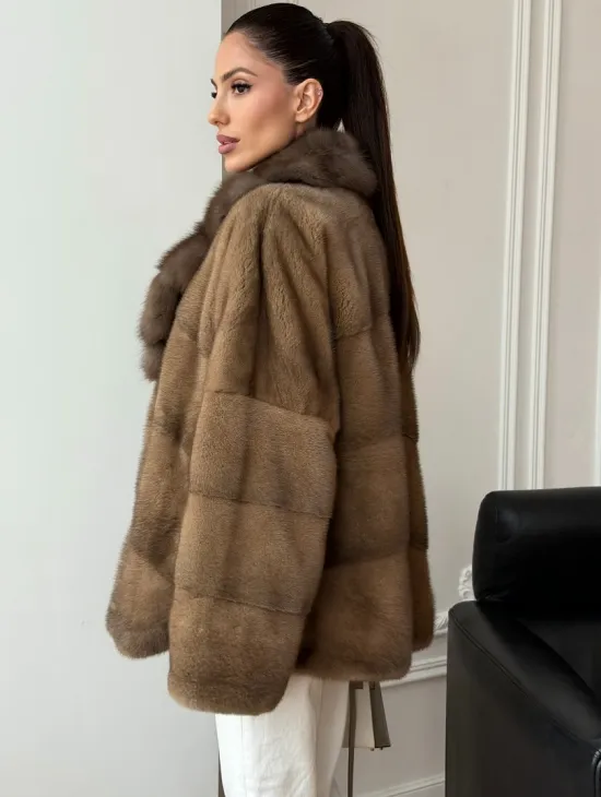 Норковый полушубок - воротник куница
