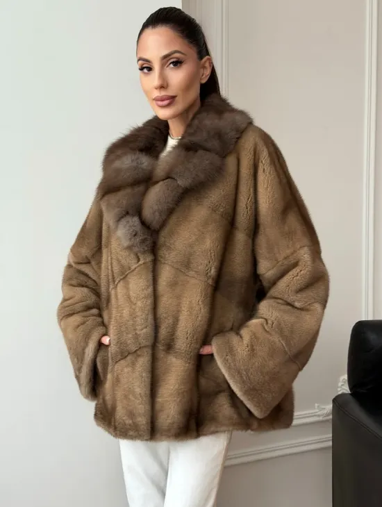 Норковый полушубок - воротник куница