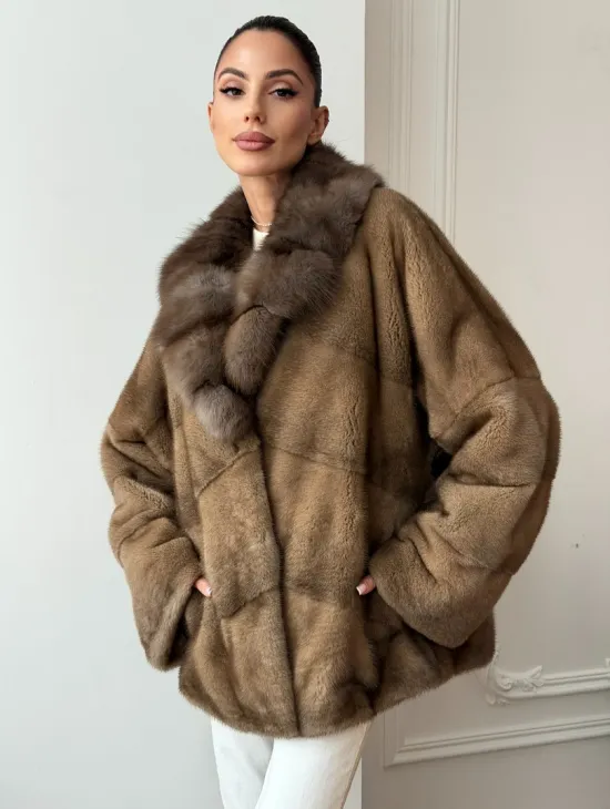 Норковый полушубок - воротник куница