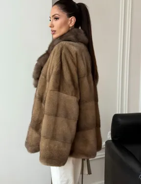 Норковый полушубок - воротник куница